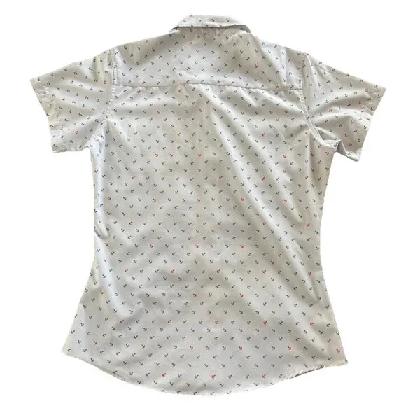 Dixxon Flannel Medium Shipwrecked Shirt Womens White Anchor Coastal Nautical Top - Picture 7 of 7